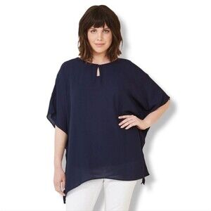 Ellos Nwot navy blue chiffon poncho top m/l (16/18)
